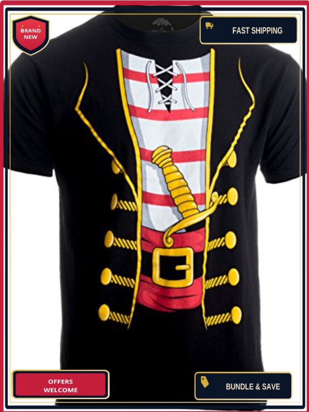 Pirate Buccaneer Novelty Cruise Graphic T-Shirt Men's Unisex